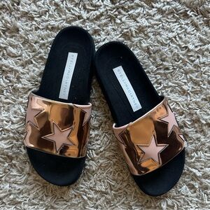 Stella McCartney Star Slides – Metallic Rose Gold Flat Sandals, Size 36, Sandals